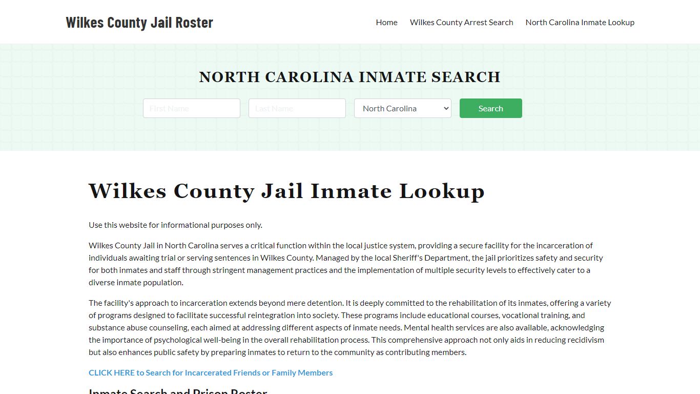 Wilkes County Jail Roster Lookup, NC, Inmate Search